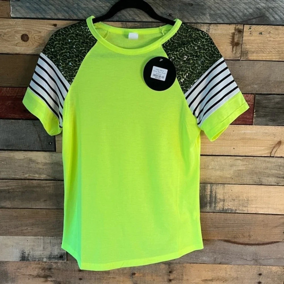 Sunshine‎ & Rodeos Neon Sequin Shoulder Top Size Large - Picture 1 of 11